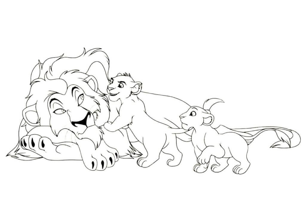 Familie av Løvenes Konge fargelegging