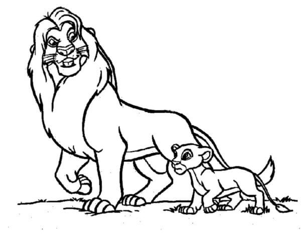 Far Lærer En Ung Løveunge å Jakte fargeleggingsside