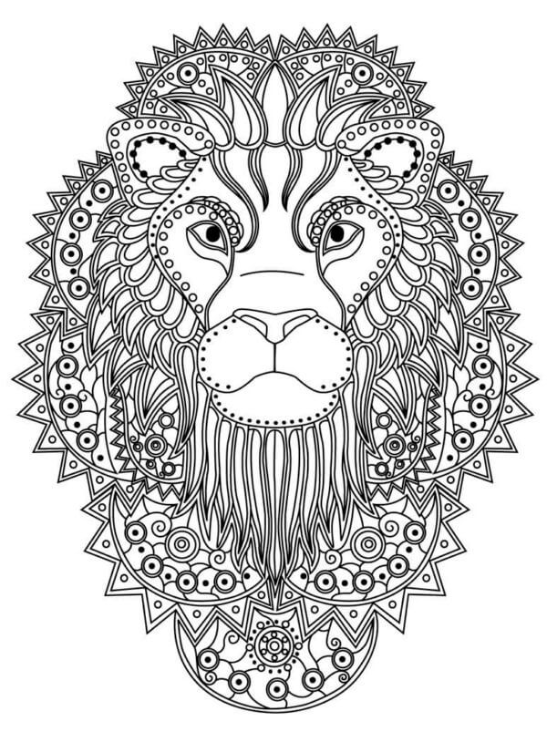 Løvehode Mandala fargeleggingsside
