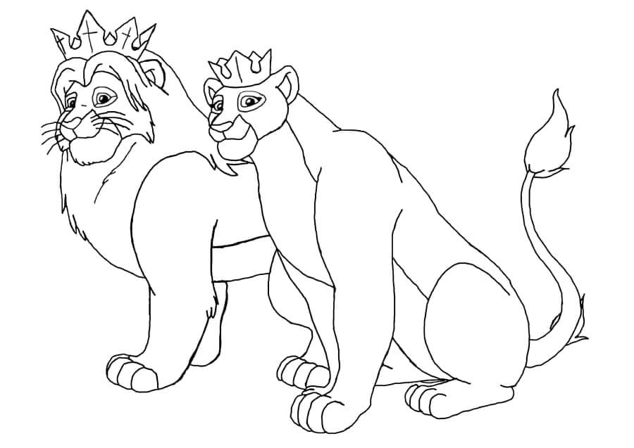 Løvenes Konge Og Løvenes Dronning fargeleggingsside