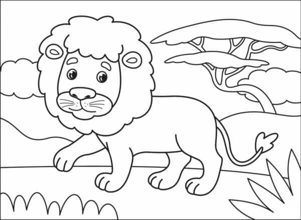Løvevandring i Savannen fargeleggingsside
