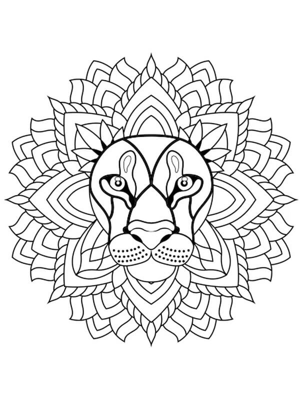 Mandala Med Løveansikt fargelegging