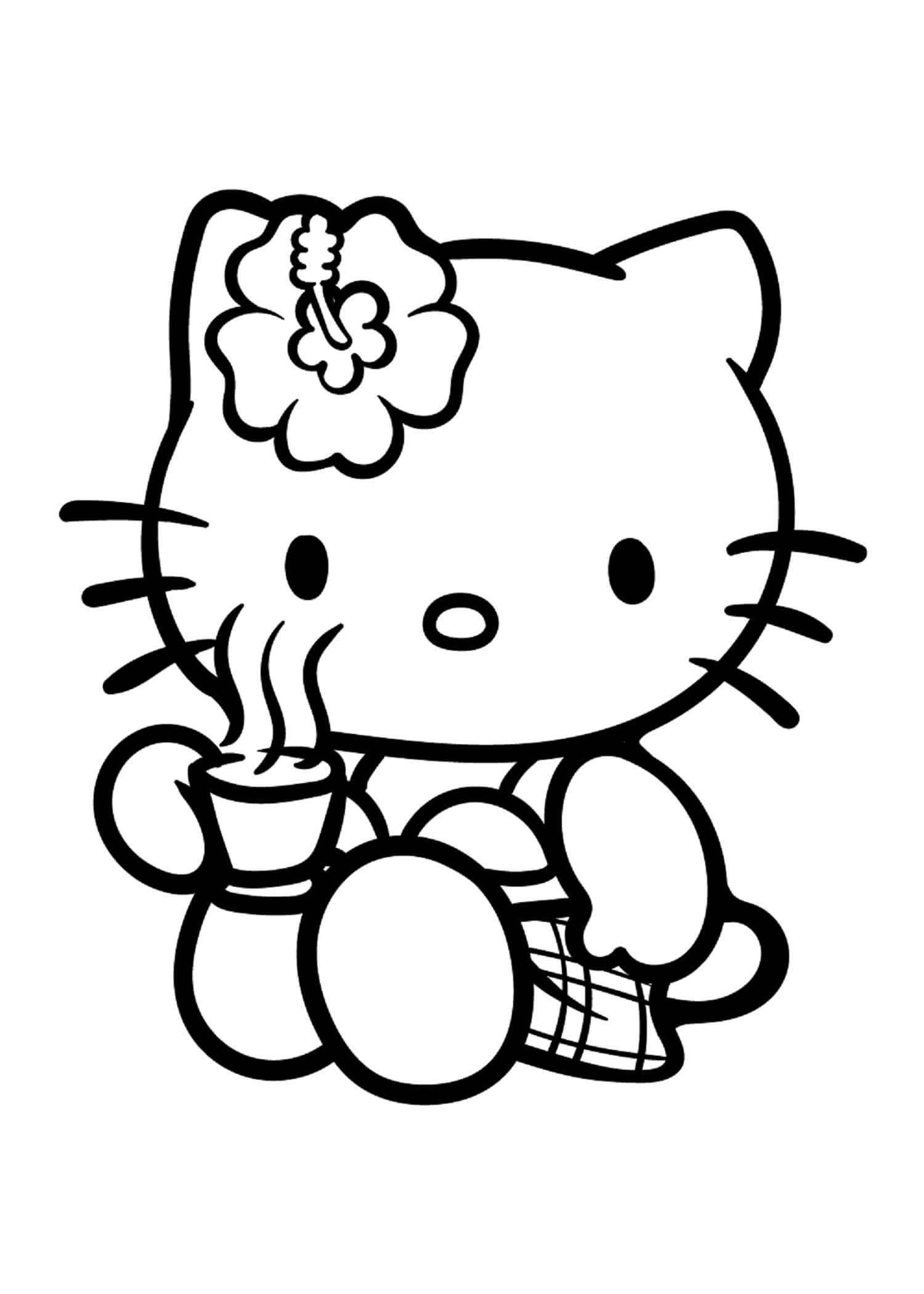 Hello Kitty Drikker Te fargeleggingsside