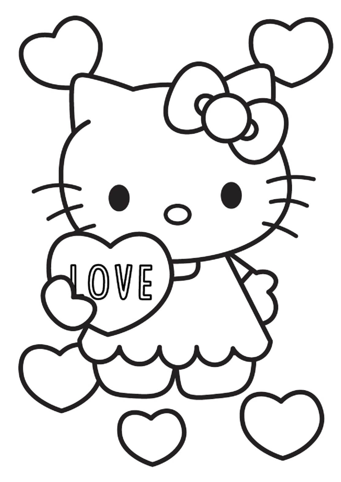 Hello Kitty Holder Hjerter fargeleggingsside