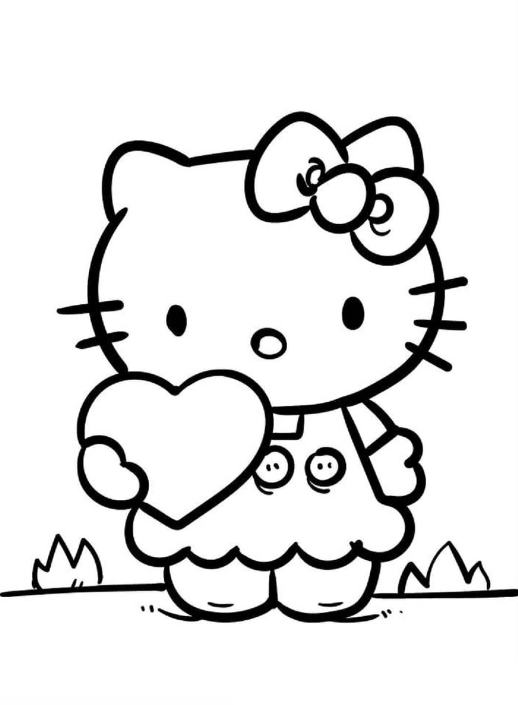 Hello Kitty Holder Hjertet fargeleggingsside