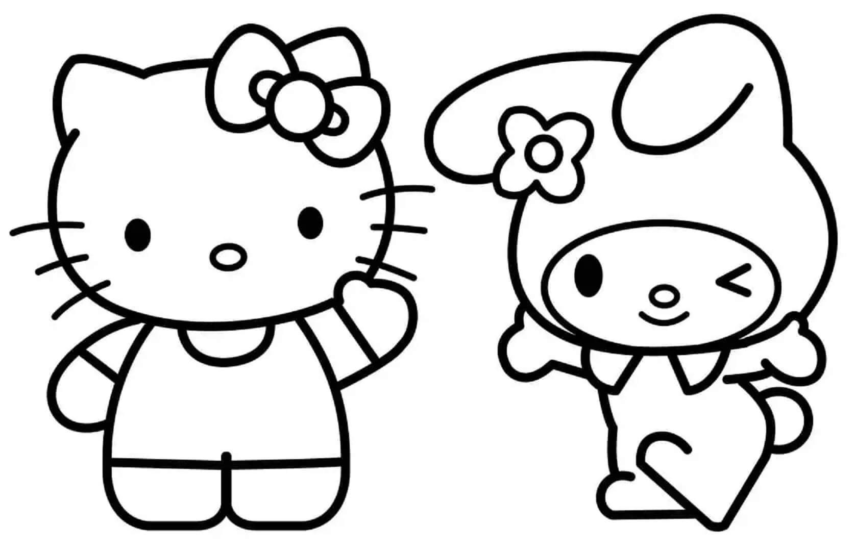 Hello Kitty Og Min Melodi fargeleggingsside