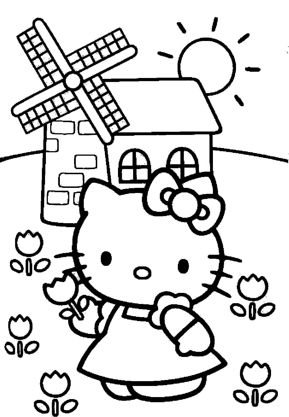 Hello Kitty På Blomsterhage fargelegging