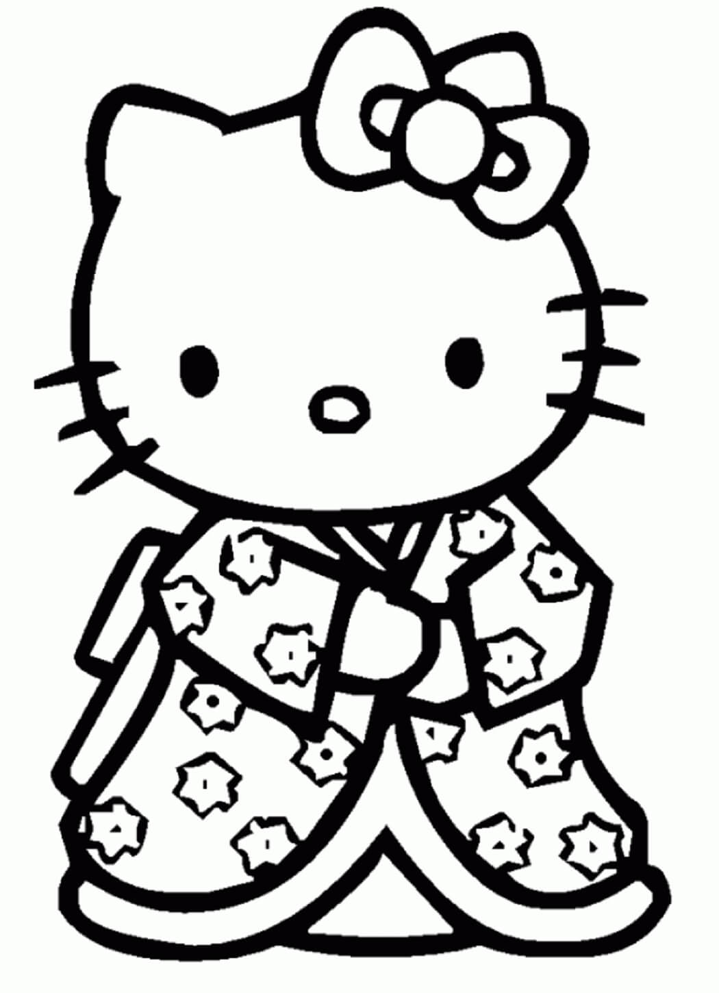 Hello Kitty Som Har På Seg Kimono fargelegging