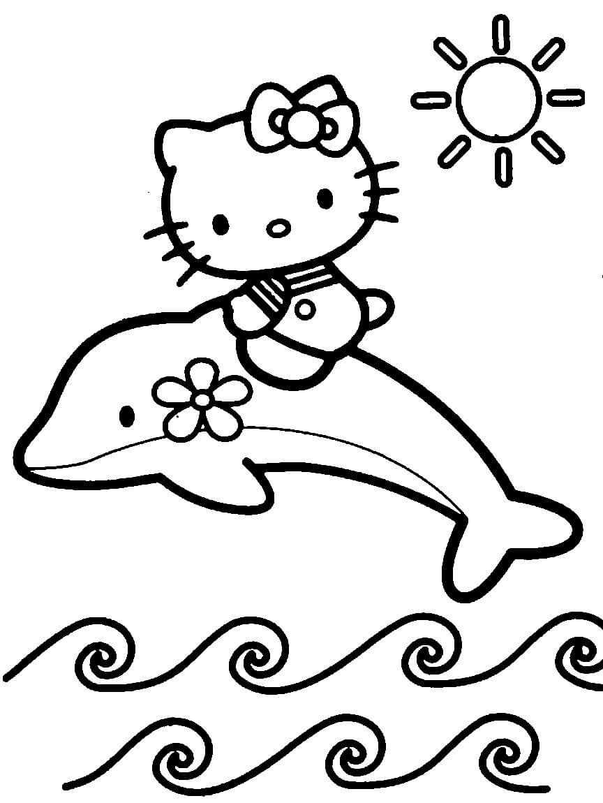 Hello Kitty Som Rir På Delfin fargeleggingsside