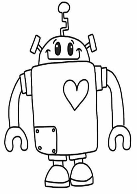 Smilende Robot Med Hjerte fargeleggingsside