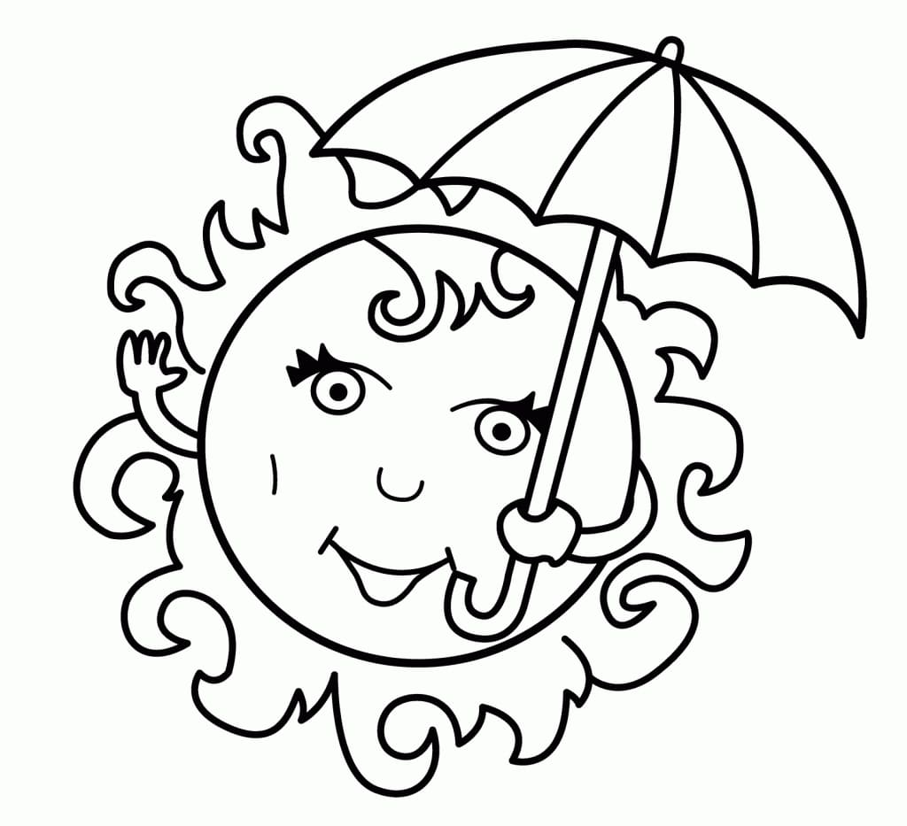 Sol Som Holder Paraply Om Sommeren fargeleggingsside