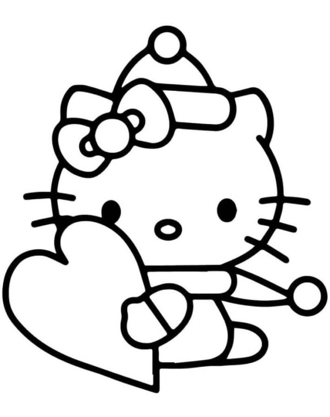 Søt Hello Kitty Med Hjerte fargeleggingsside