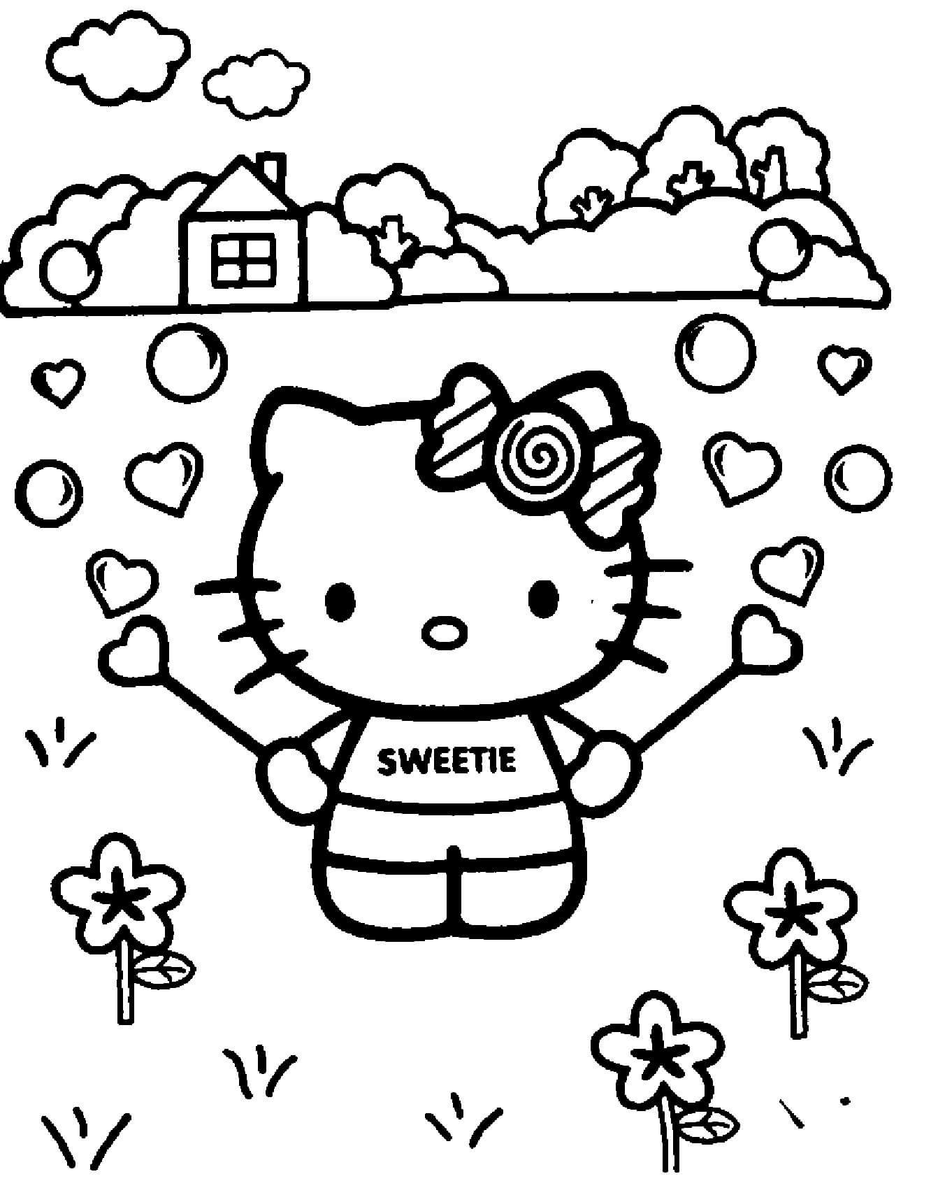 Tegning Hello Kitty fargeleggingsside