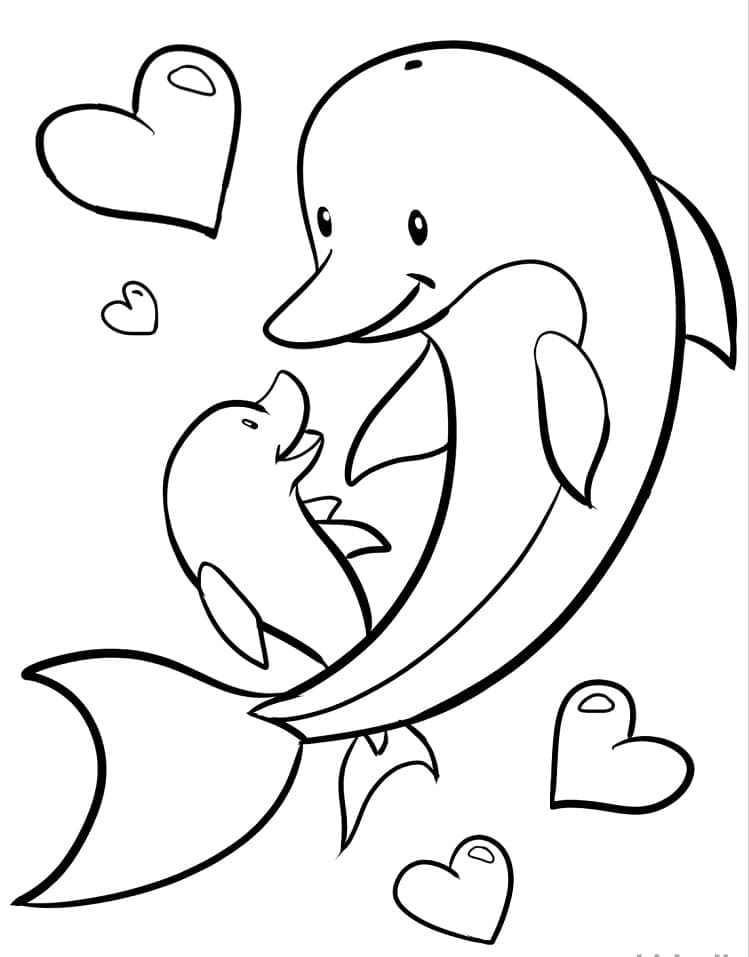 Mor Og Baby Delfin fargelegging