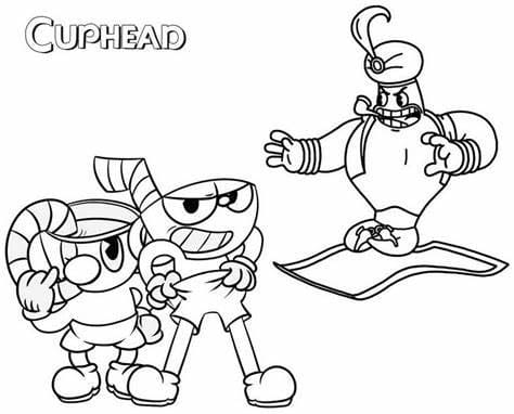 Skrive ut Cuphead omrisset fargelegging