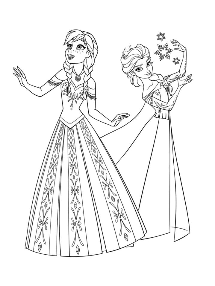 Anna og Elsa fargelegging