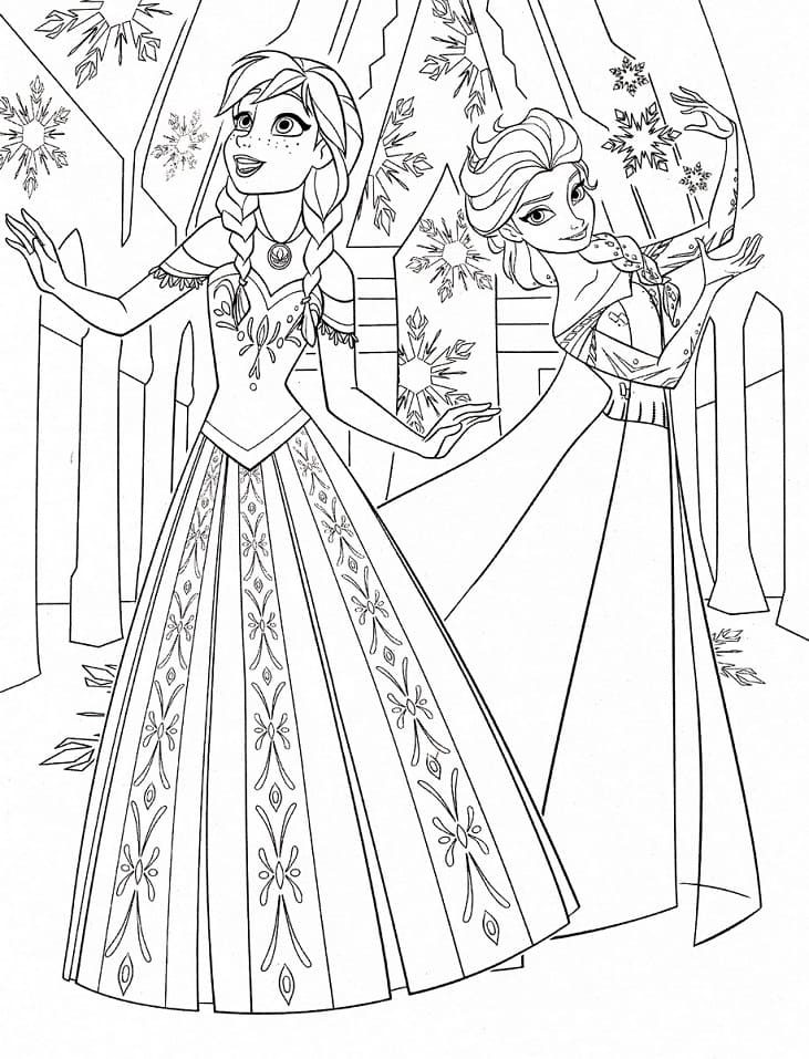 Anna og Elsa fra Frozen fargelegging