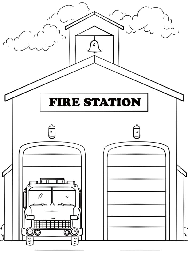 Brannbil På Brannstasjonen fargelegging