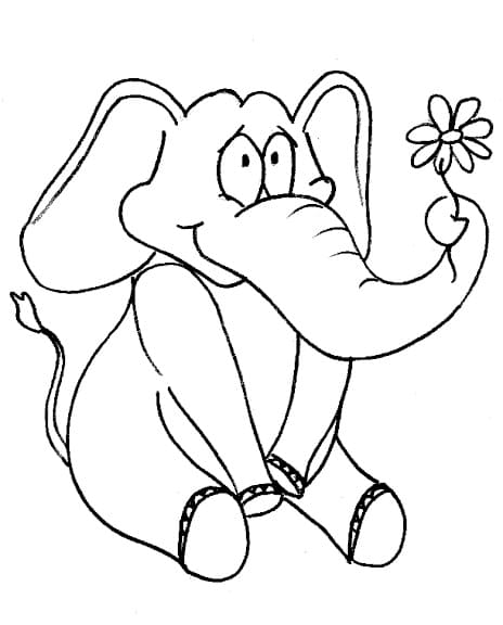 Elefant Med En Blomst fargeleggingsside