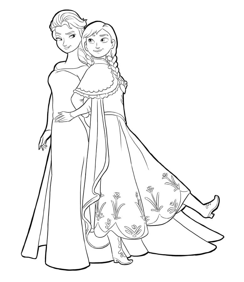 Elsa og Anna fargelegging