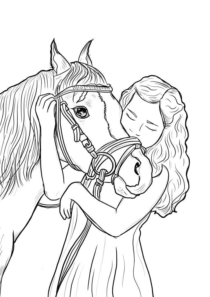 En Jente Med Hest fargelegging