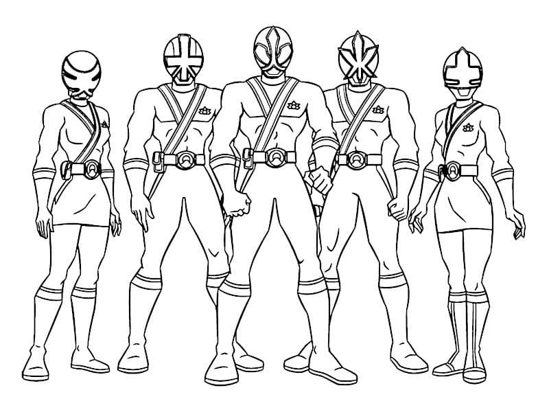 Fem Power Ranger Samurai fargeleggingsside