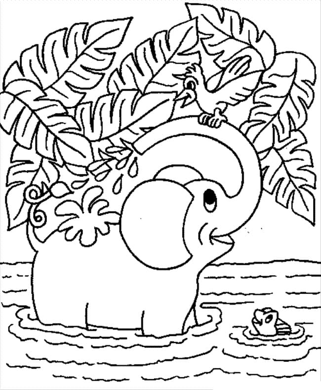 Glad Elefant Med Blader fargelegging
