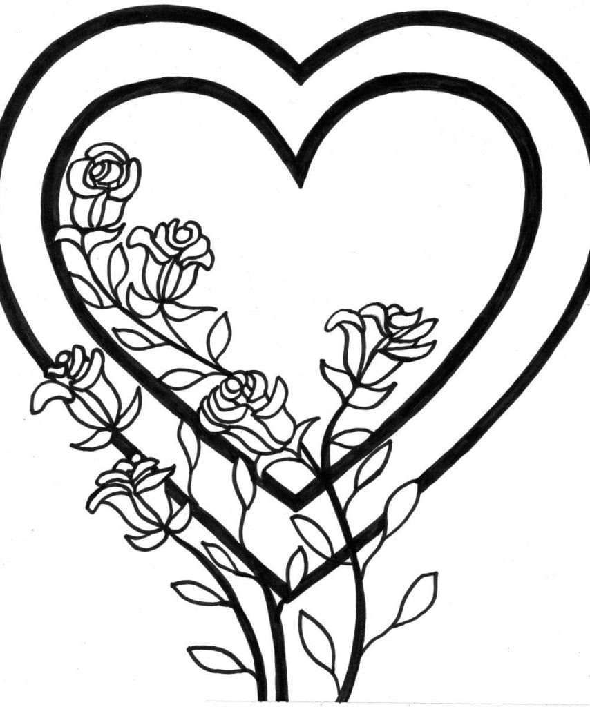 Hjerter Og Roser fargeleggingsside