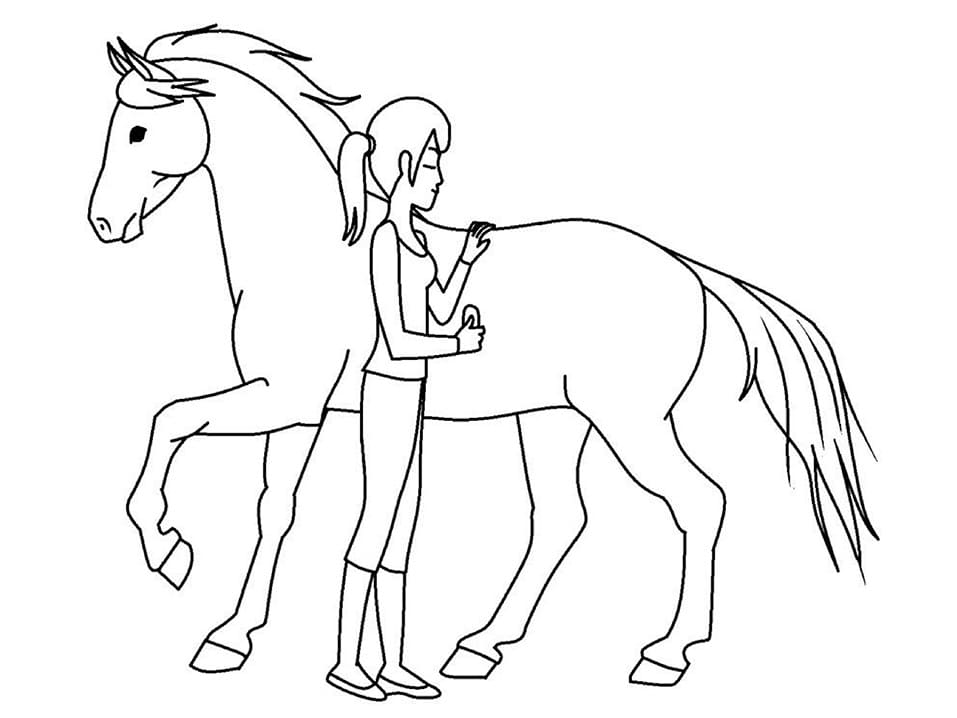 Jente Og Hest fargelegging
