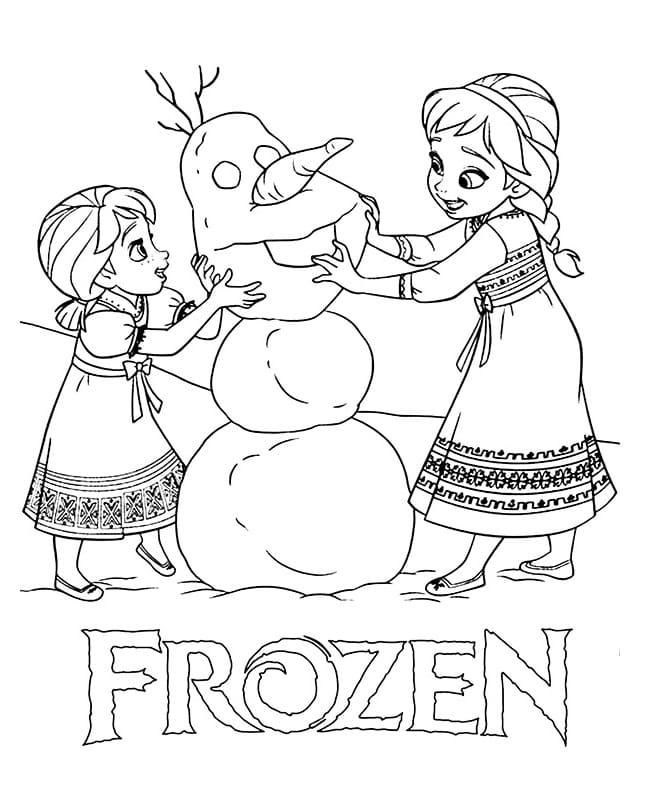 Lille Elsa og Anna fra Frozen fargelegging