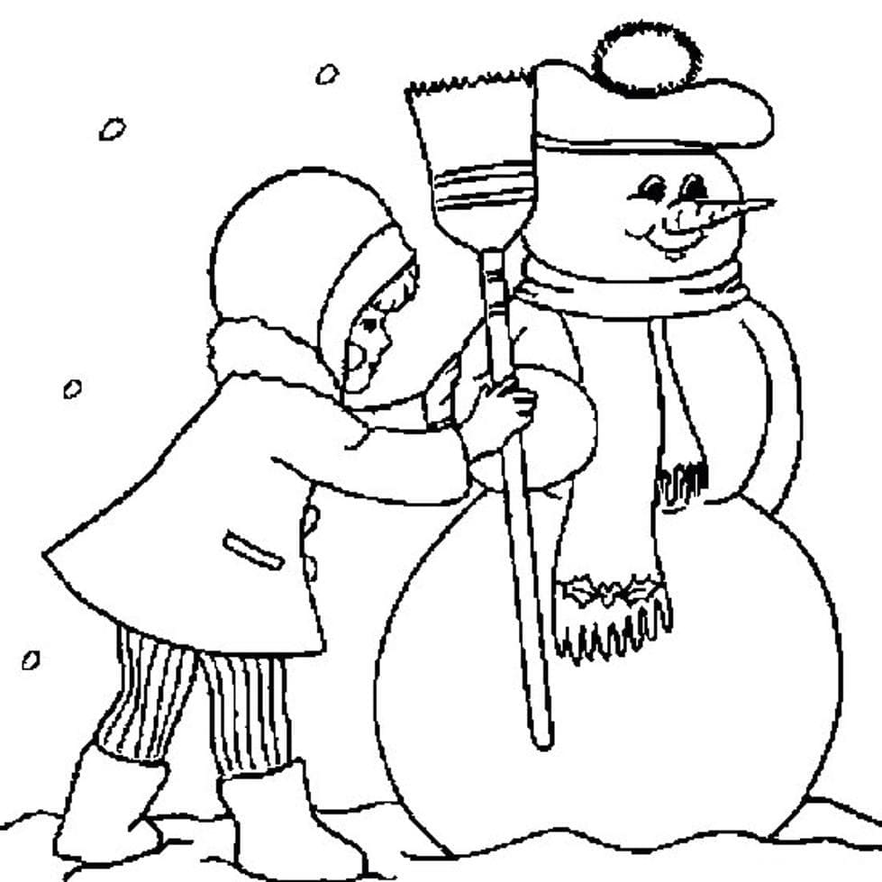 Liten Jente Og Snømann fargelegging