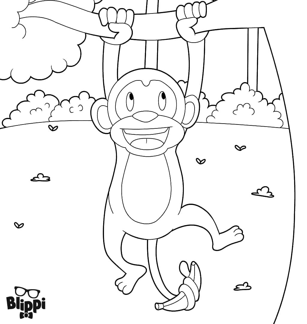 Monkey fra Blippi fargeleggingsside