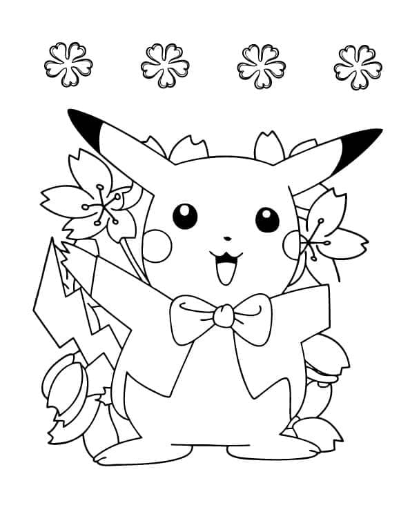 Pikachu Med Blomster fargelegging