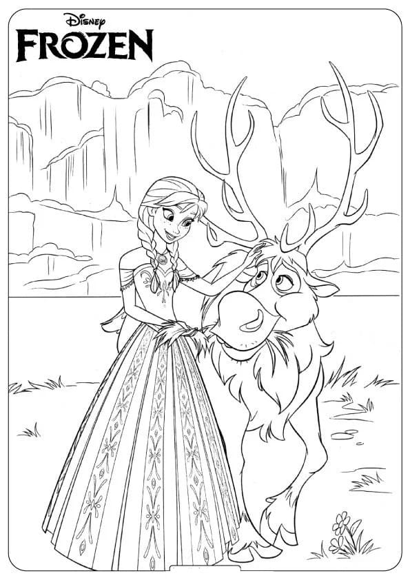 Prinsesse Anna og Sven fra Frozen fargelegging