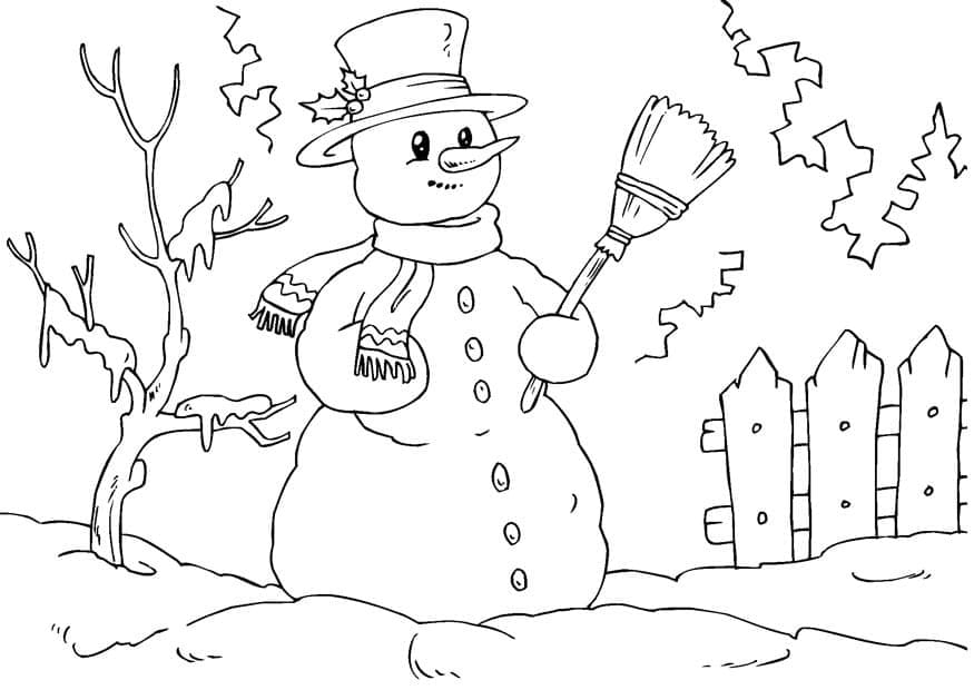 Snømann Holder En Kost fargelegging