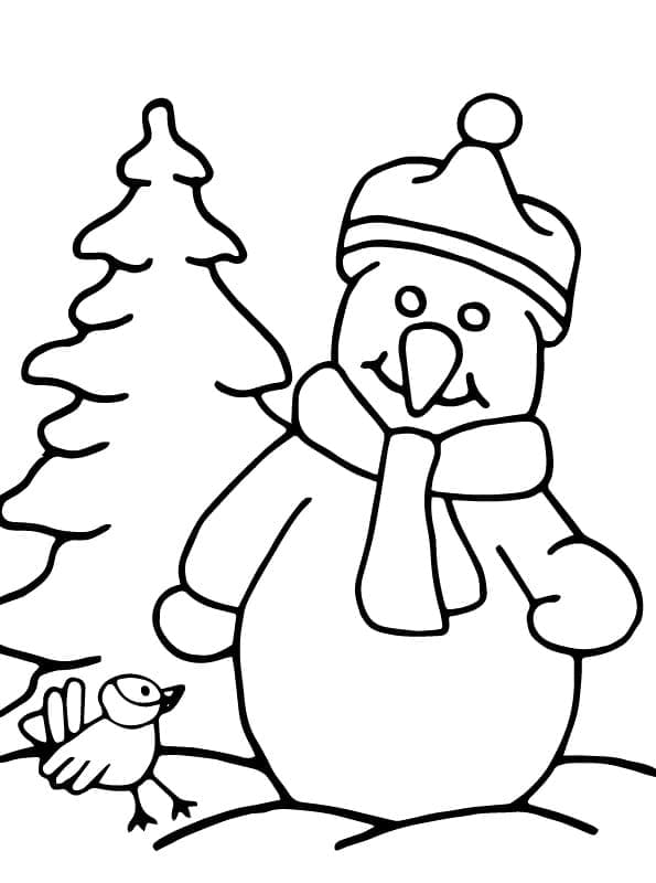Snømann Og En Fugl fargelegging