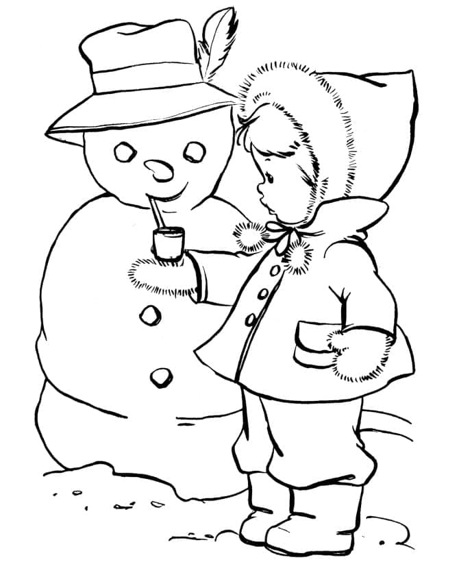 Snømann Og Liten Jente fargelegging