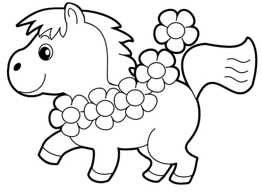 Søt Liten Hest Med Blomster fargelegging
