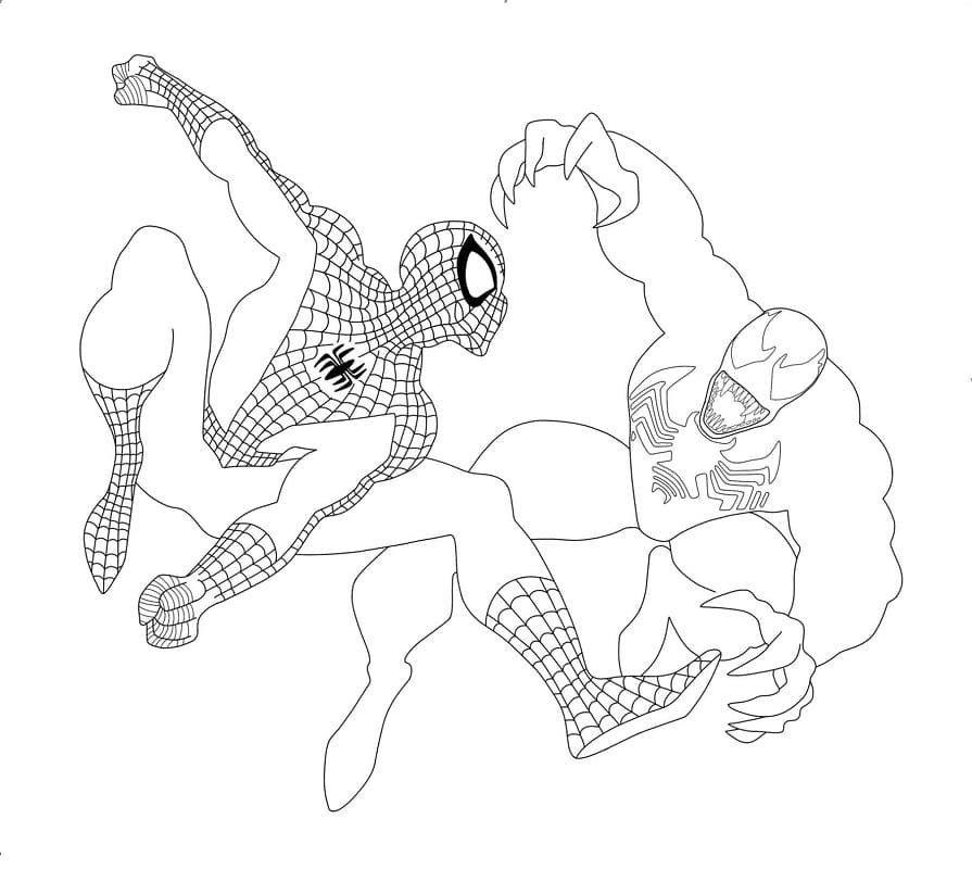 Spiderman Angriper Venom fargeleggingsside