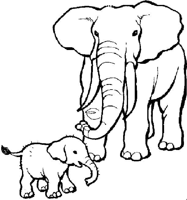 Tegning Av Mor Og Elefantunge fargelegging