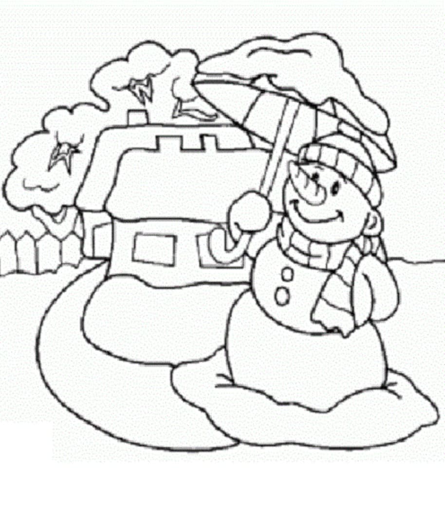 Tegning Av Snømann Og Hjem fargelegging
