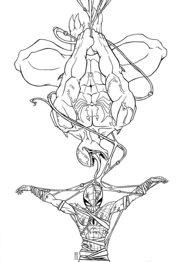 Venom Og Spider Man fargeleggingsside