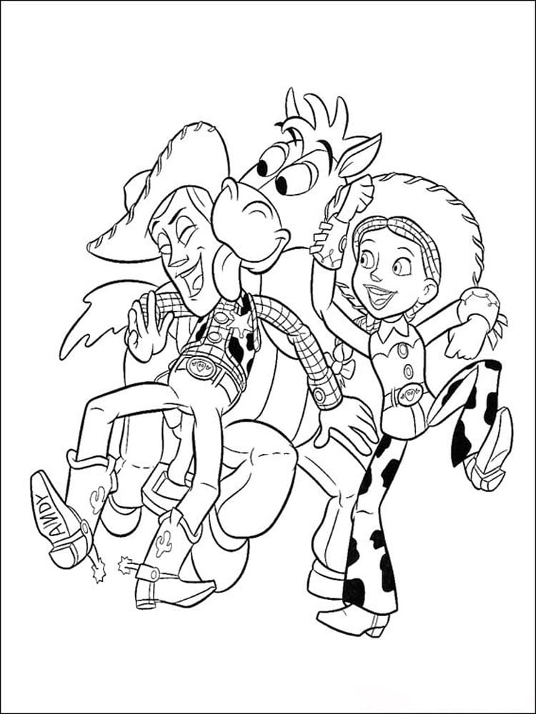 Woody, Bullseye and Jessie Toy Story fargeleggingsside