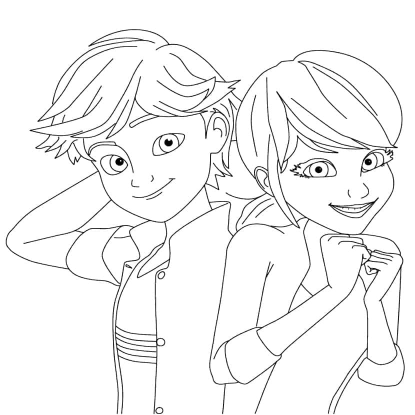 Adrien Agreste og Marinette fargelegging