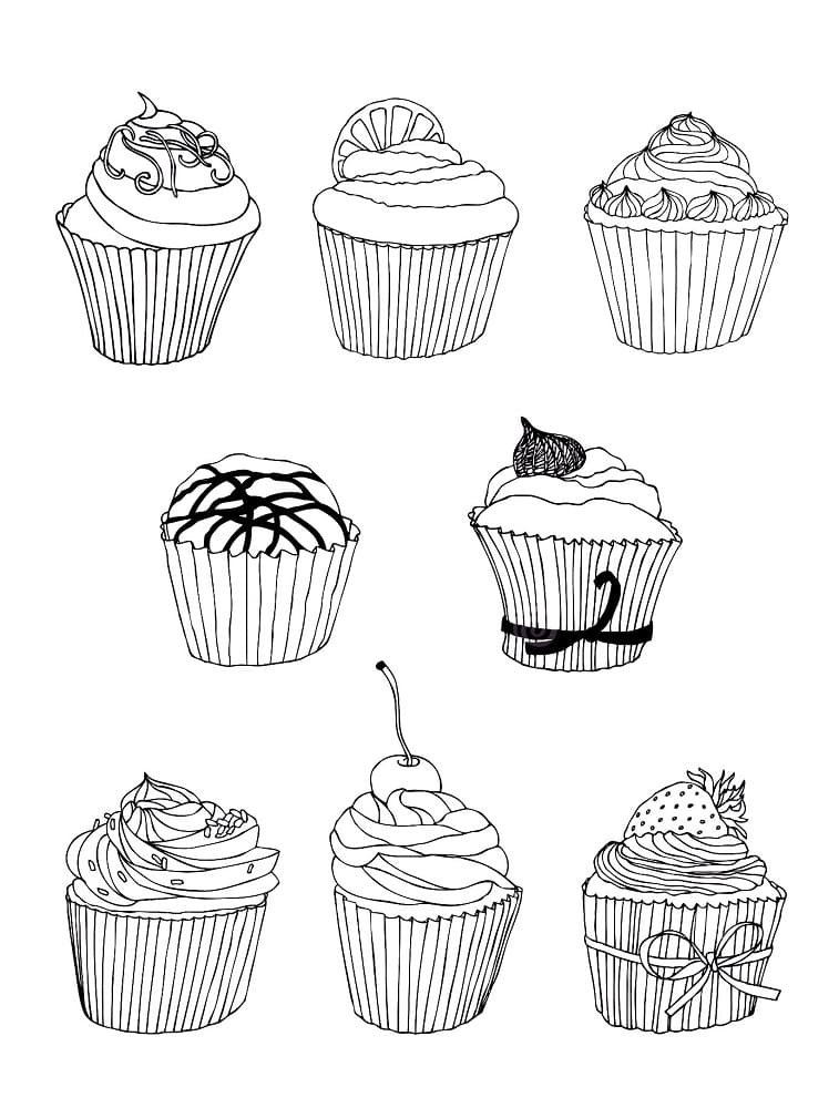 Åtte Cupcakes fargeleggingsside