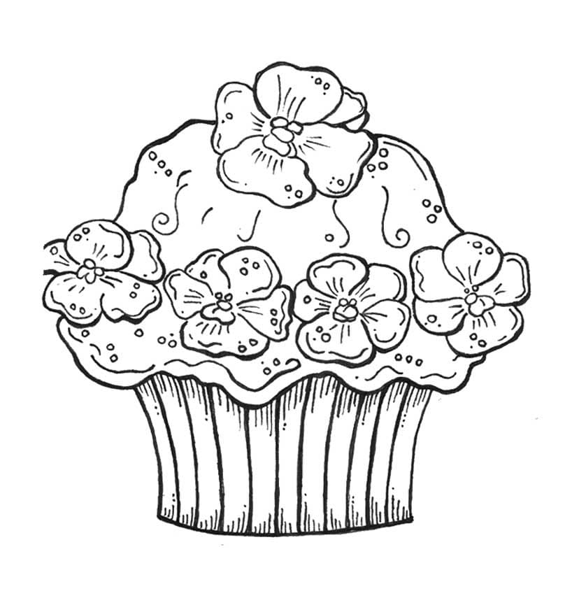Blomster På Cupcake fargeleggingsside