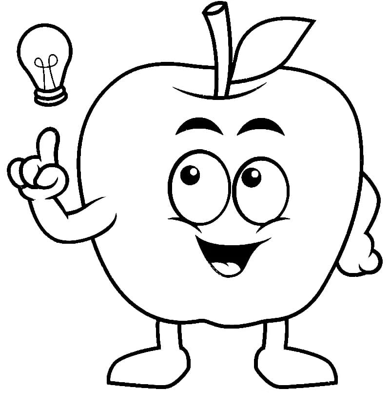 Cartoon Apple with An Idea fargeleggingsside