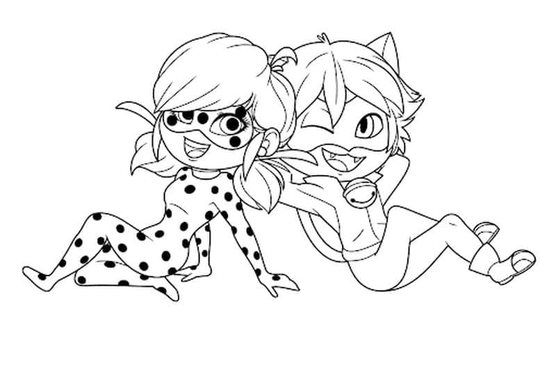 Chibi Ladybug og Cat Noir fargelegging