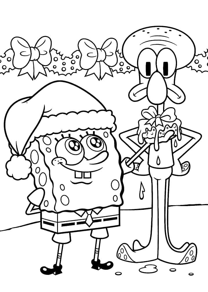 Christmas Squidward og Svampebob fargelegging