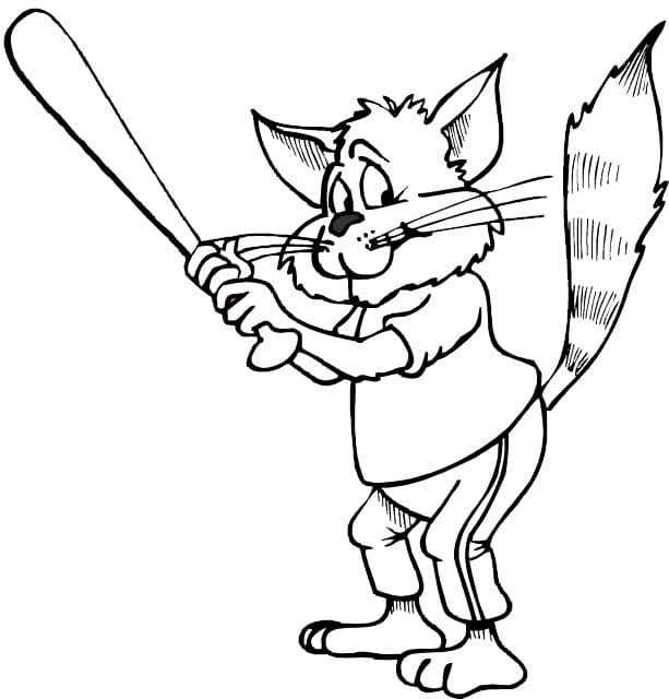 En Kat Spiller Baseball fargeleggingsside